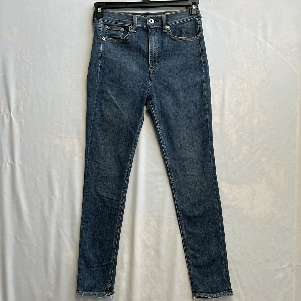 Rag & Bone Womens High Rise Ankle Skinny Jeans Dark Wash Raw Hem Size 27